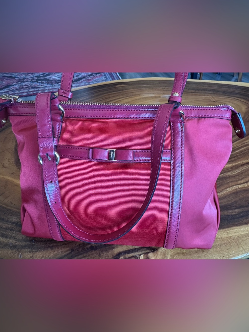 Ferragamo red nylon handbag